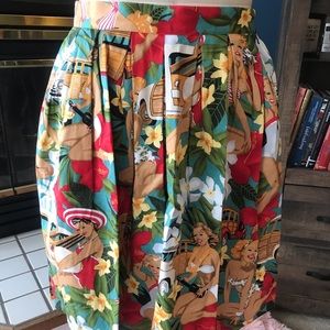 Grace Karin Tiki Print Retro Full Skirt Pockets XL